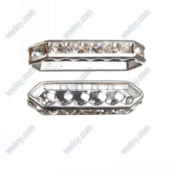 Silver Plated 5 Strand Spacer Bar With 6 Czech Crystals - 27mm (5pairs)