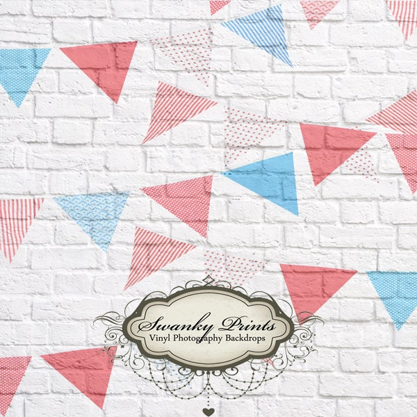 NEW ITEM 5ft x 5ft Vinyl Phogoraphy Backdrop / Red White Blue Flags Painted on White Brick
