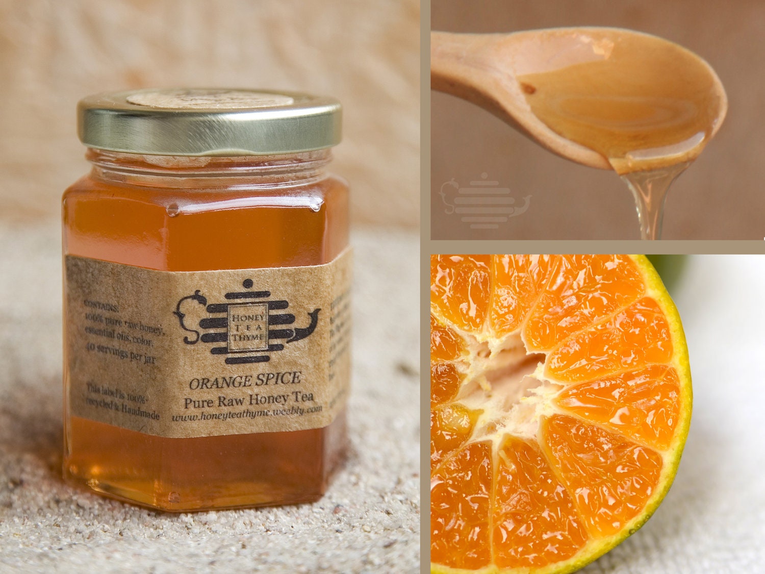 ORANGE SPICE Honey Tea Thyme. Pure Raw Honey Tea 5 oz.