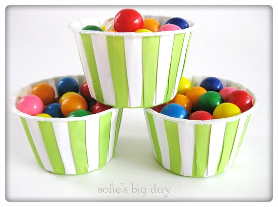 Stripe Candy Cups,Green Stripe Cups- Baking cups, Nut Cups, Ice Cream Cups-20 count Il_570xn