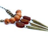 Orange and Red with Gold Spikes Necklace