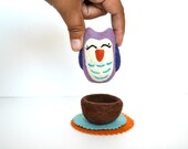 Needle Felted Owl With Nest-Natural Toy