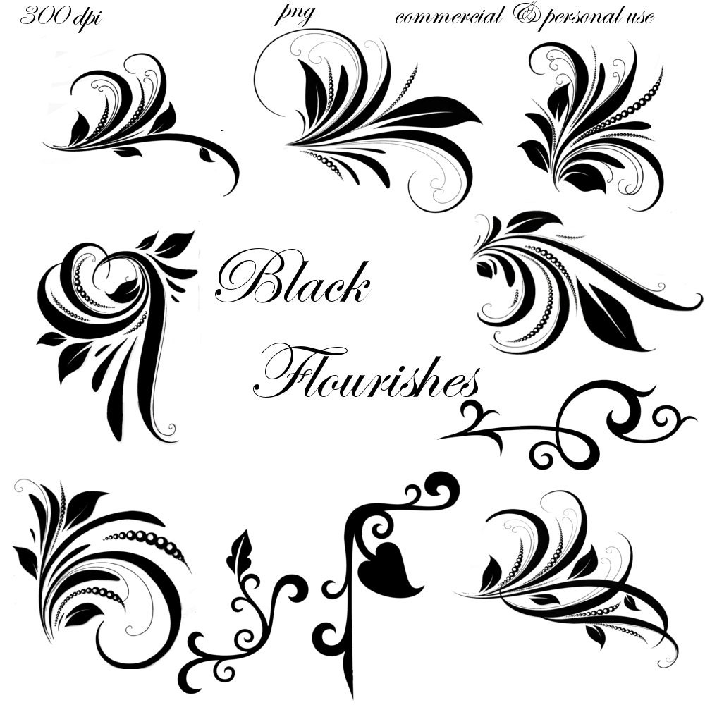 Clip Art:  Black Flourishes Swirl  Embellishments   Transparent Png  Files 064