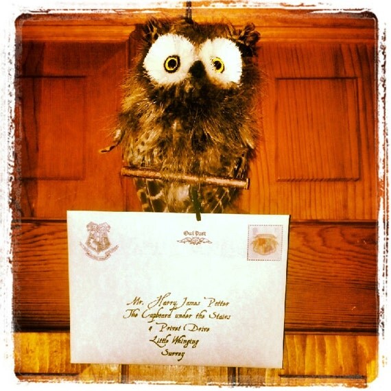 Deluxe Harry Potter Acceptance letter to Hogwarts with Hanging delivery owl. Includes a Personal note from Dumbledore.