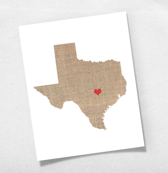 Texas State Map Custom Personalized Heart Print I Love TX USA Hometown Wall Art Gift Souvenir
