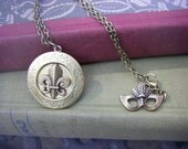 New Orleans Locket Necklace Fleur de Lis Mardi Gras Mask