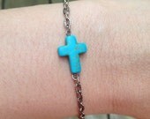 Side Turquoise Cross Dainty Bracelet On Sale