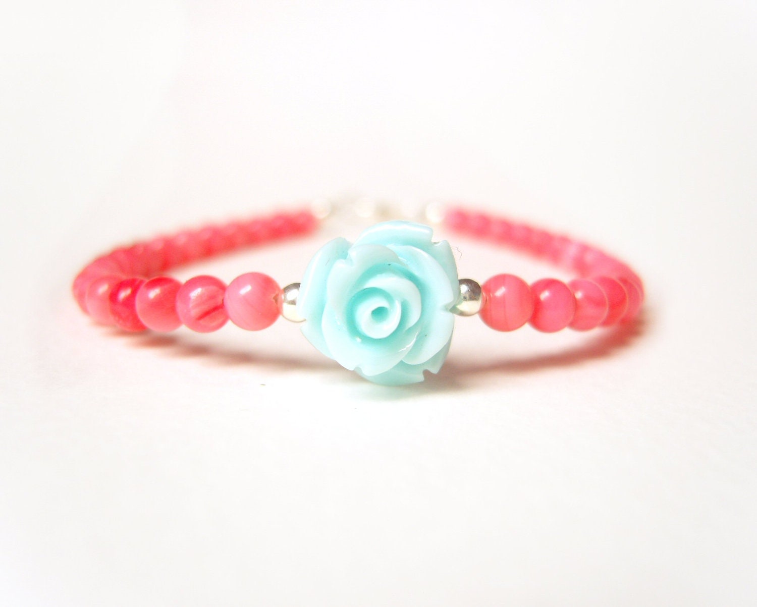 Coral Bead Bracelet, Pink Coral Stackable Bracelet, Gemstone Jewelry, Flower Jewelry