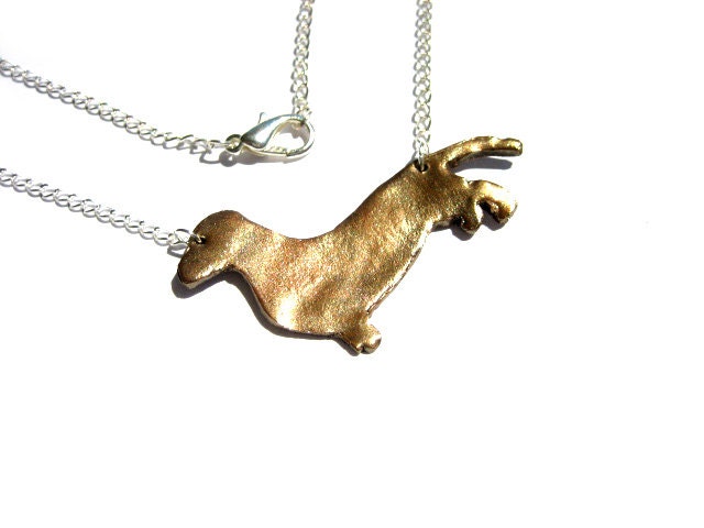 Dachshund Dog Necklace Gold Polymer Clay