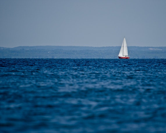 Sailboat Photography 8x10, Nautical Wall Art, Royal Blue Beach Home Decor, Ocean Photograph, Lake House Print, Boat Photo, Blue Nursery Art
