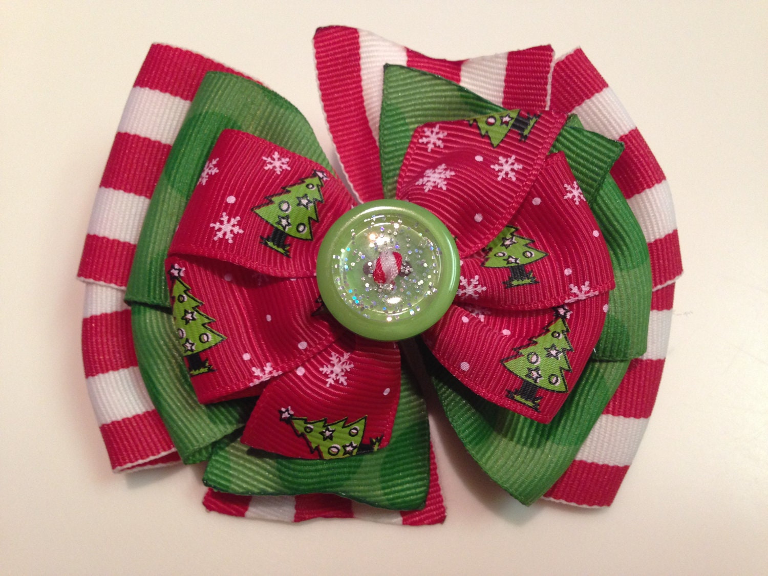 Red Green Sparkle Christmas Tree Glitter Candy Cane HOLIDAY CHRISTMAS Boutique Style Ribbon Bow Handmade for PETS Dog Collar Accessory