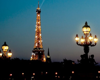 Paris Photo - Eiffel Tower Photography at Night, Twinkle Lights, Festive, Holiday, Home Decor, Wall Decor