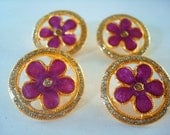 4  Vintage  Metal  Purple Flower  Button ( (  Clean and Unique,  Perfect for Buttons jewelry (( Excellent & RARE ))  NO.271