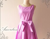BIG SALE  - Candy Party Dress Vintage Inspired Pastel Purple Cutie Bow Open Back Party Prom Wedding Everyday Dress - XS-
