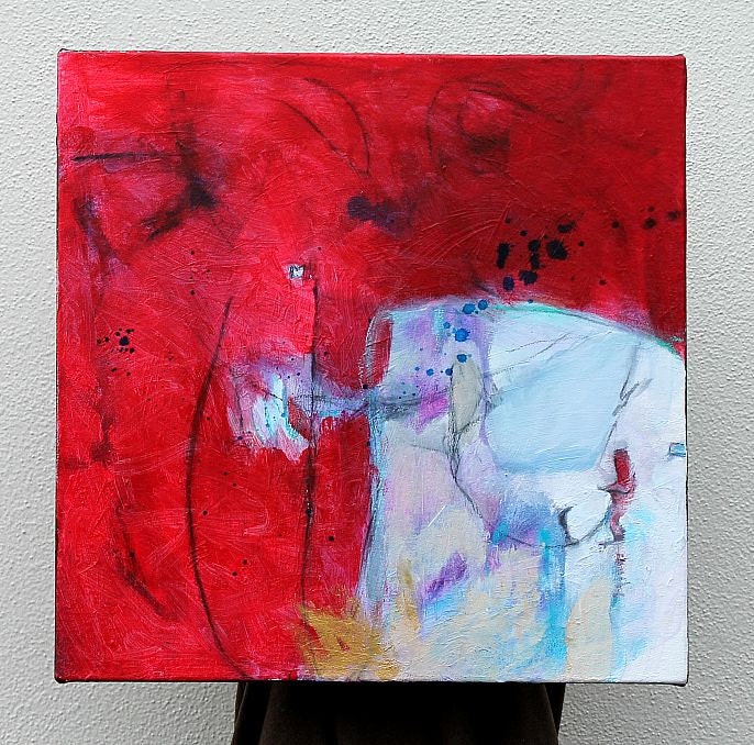Abstract Painting Expressionist Acrylic Red "What's Happening Here"
