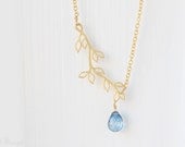 London Blue Quartz Branch Necklace, September Birthstone Colour - ilovevivid