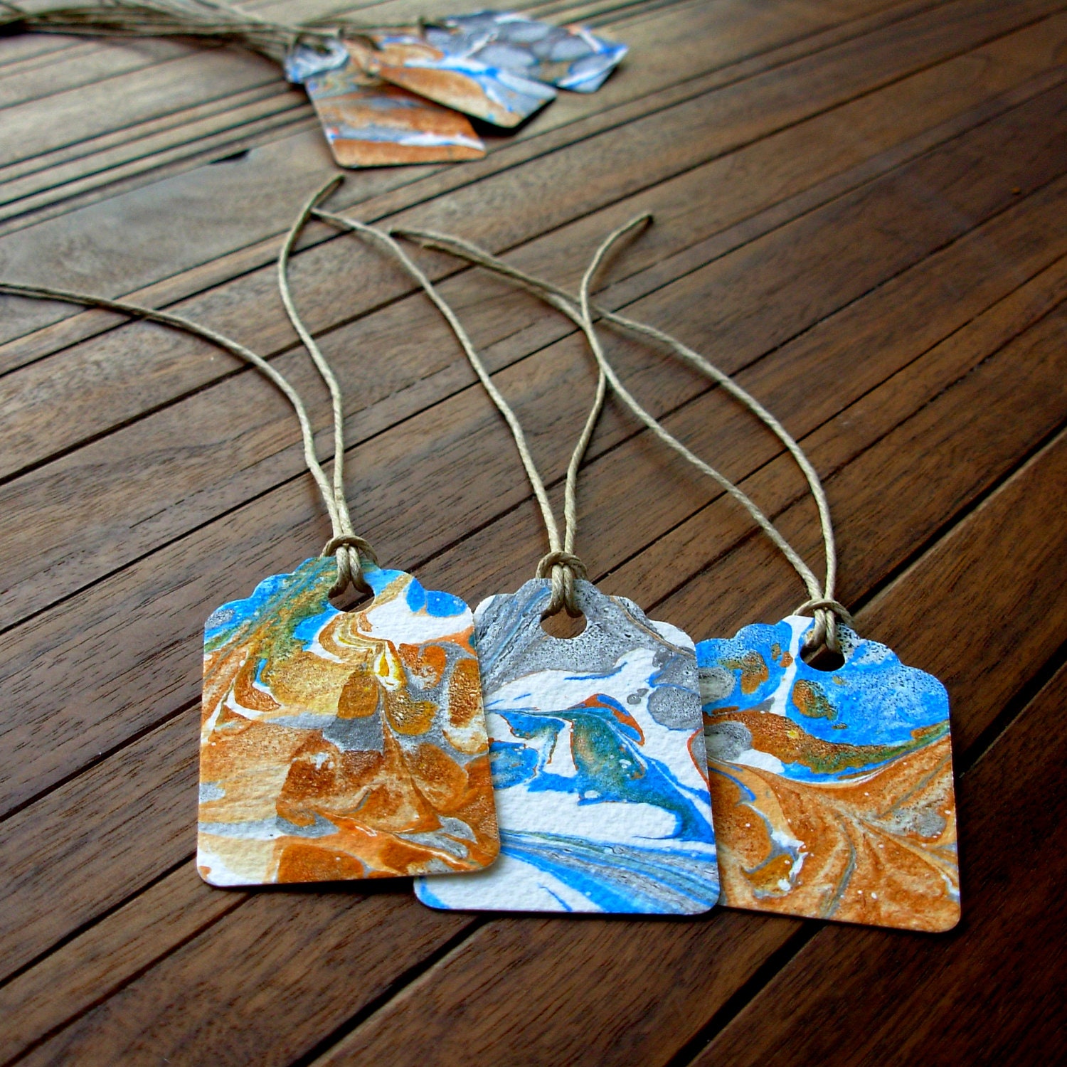 Handmade Marbled Gift Tags Blank Upcycled Brown and Blue Pack of 10