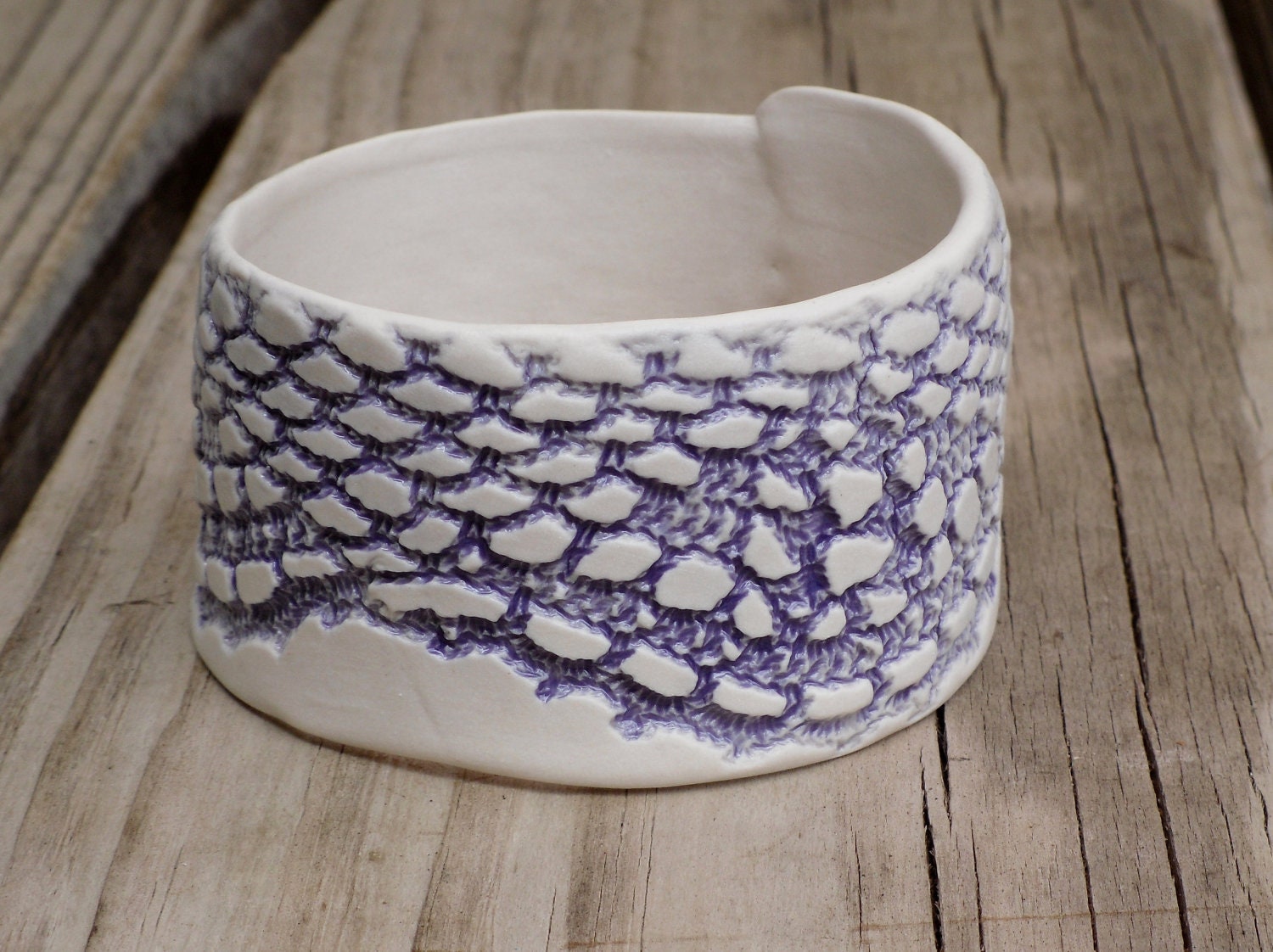 Lace Porcelain Bangle, Porcelain Jewelry, Purple, Ceramic