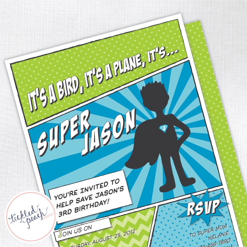 Super Hero Boy Birthday Party Invitation - Custom Kids / Childrens Birthday Invite Il_170x135