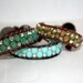 Leather wrap bracelet - beaded wrap bracelet - olive glass beads- chan luu - alternating weave pattern