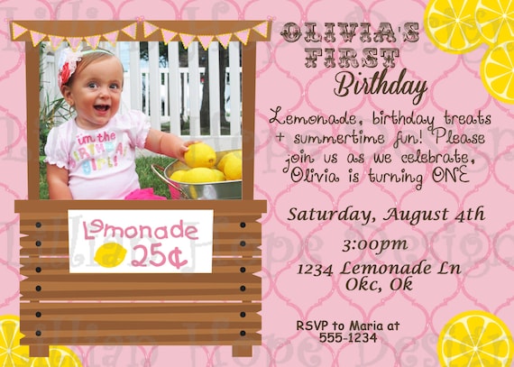 Lemonade Party Invitation - PRINTABLE Custom Photo Invitation and Thank You Card - Pink Lemonade Invitation Il_570xn