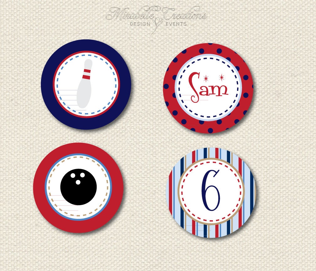 PRINTABLE PARTY CIRCLES -- Vintage Bowling Party -- Mirabelle Creations Il_570xn