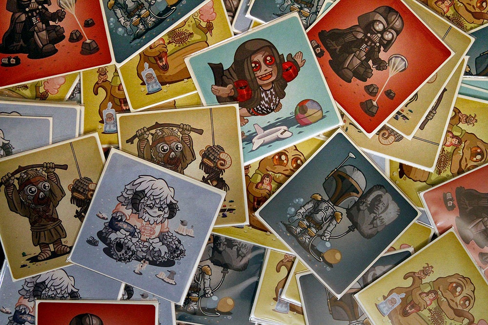 Set of Six Vinyl Stickers: The Birthday Party, The Carnival, The Front Yard, The Celebration, The Sick Day & The Pool Party