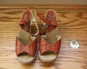 Vintage Candie's Brown Woven Peep Toe Platform Wedge Sandal Sz. 7