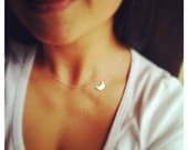 Crescent Moon Initial Necklace  - Sideways Moon Necklace  - All Sterling Silver - Everyday Jewelry