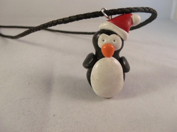 Penguin Necklace with Santa Hat - Made to Order - Personalized
