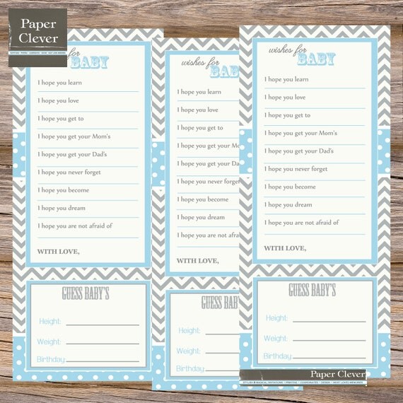 Baby well wish and prediction Chevron stripe, baby blue -INSTANT DOWNLOAD, Printable Il_570xn
