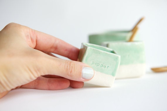 Ceramic Cellars in Mint- Salt, Pepper, and Sugar (made to order)