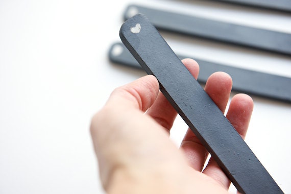 Chalkboard Garden Markers Herb Stakes SET OF 3- Black Stoneware by RossLab, white heart garden decor
