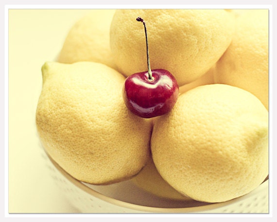 Yellow Kitchen Photograph, 8x10 print, Yellow Red, Yellow Wall Decor, Yellow art Photo, cherries, lemons