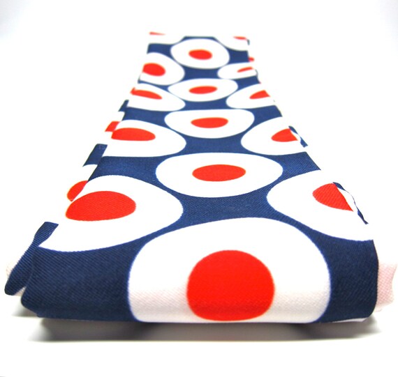Vintage Head Scarf Mod Red White Blue Circles Belt Scarf