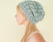 Slouchy hat beanie crocheted - winter blue - wool