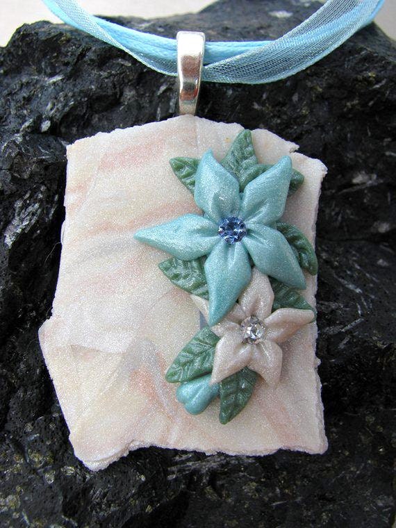 Faux Mother of Pearl Polymer Clay Pendant "Winter Sparkle"