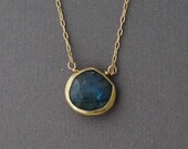 Small Labrodite Stone Bezel Set Gold Necklace