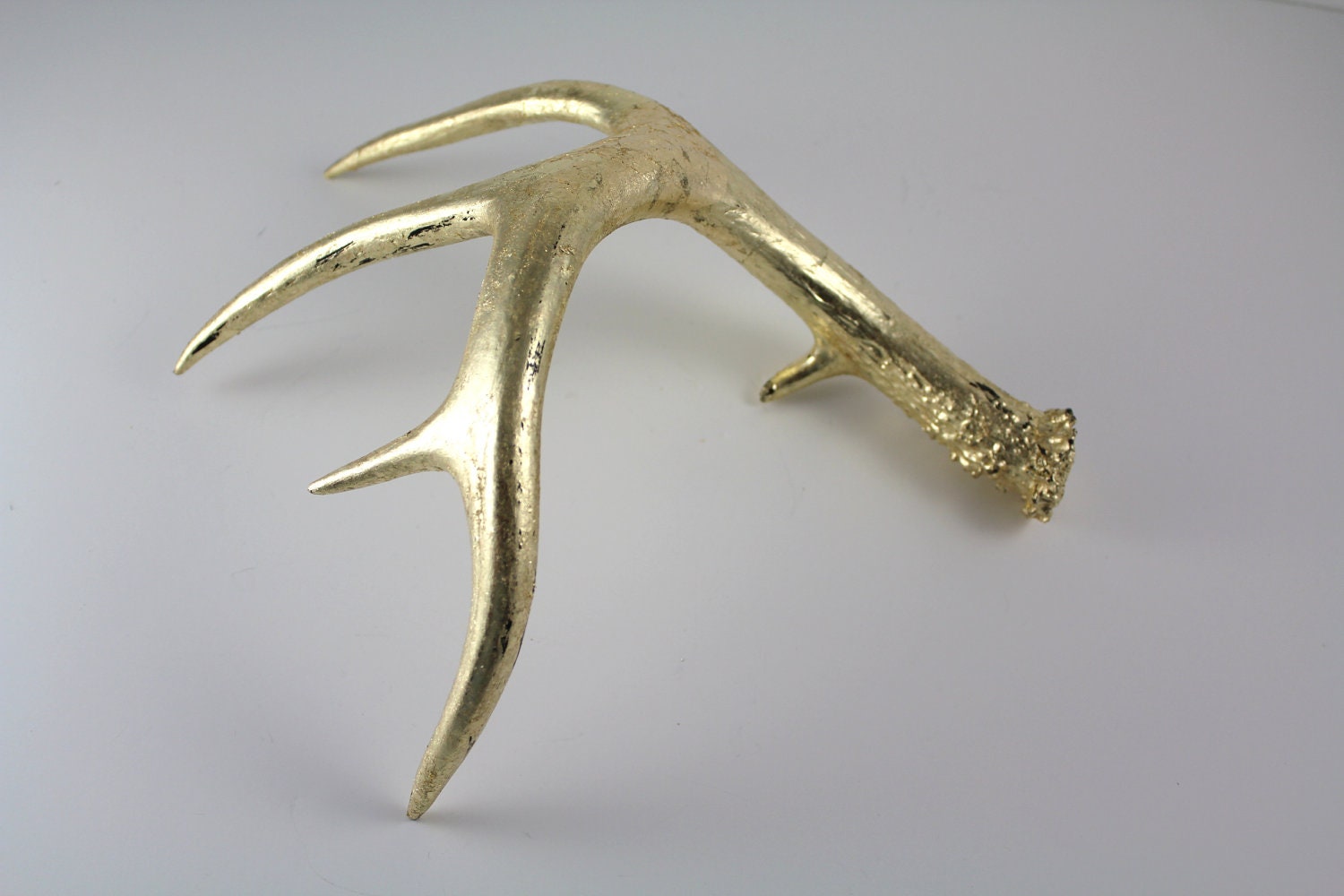 Gold Leaf Deer Antler Art Sculpture High Gloss Black Base