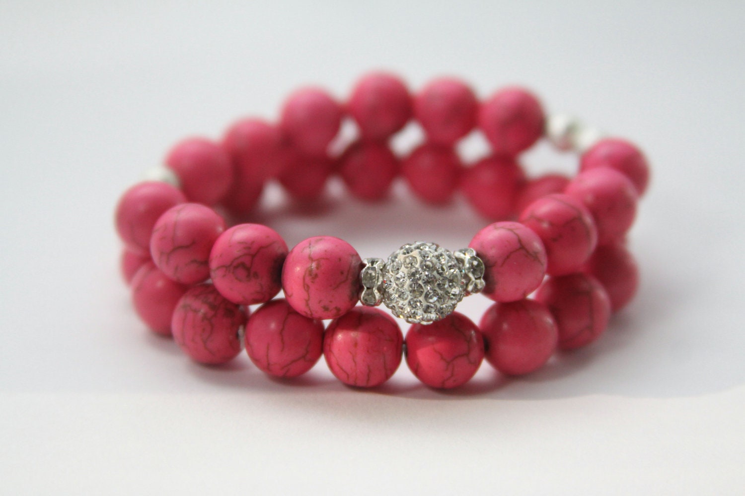 Charm Beaded Bracelet Stretch with Semi-Precious Stones & Swarovski Pave Stone