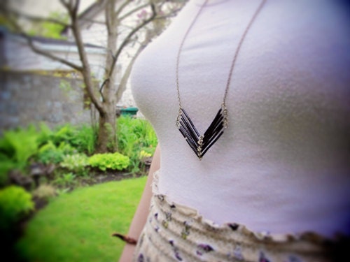 Black Chevron Bohemian necklace made with czech glass beads, boho gypsy