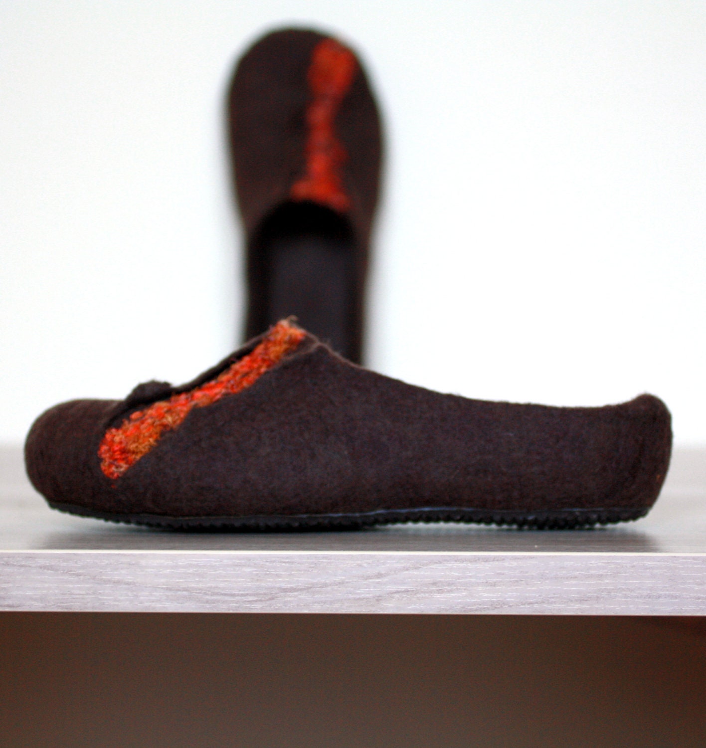 Felted slippers - wool clogs - brown and orange - Wedding gift