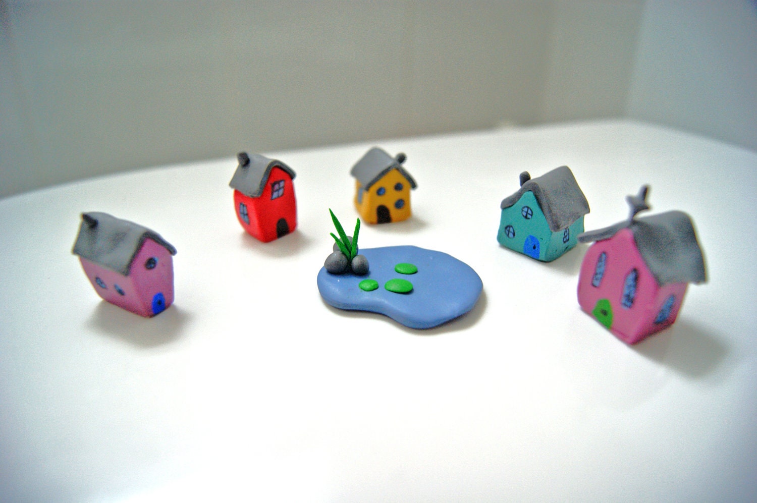 Tiny Village Pond, Miniature Cottage Hand painted and Handmade