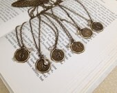 Wax Seal Initial Necklace with Vintage Teardrop - Antique Brass - Custom - Your Choice of Length