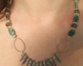Kyanite and Flourite Hand Beaded Necklace