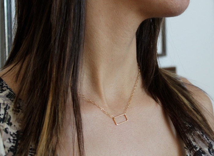 Glance necklace.  Tiny rectangle gold or silver.  Handmade simple everyday jewelry.  light necklace.  Minimalist,  simple design