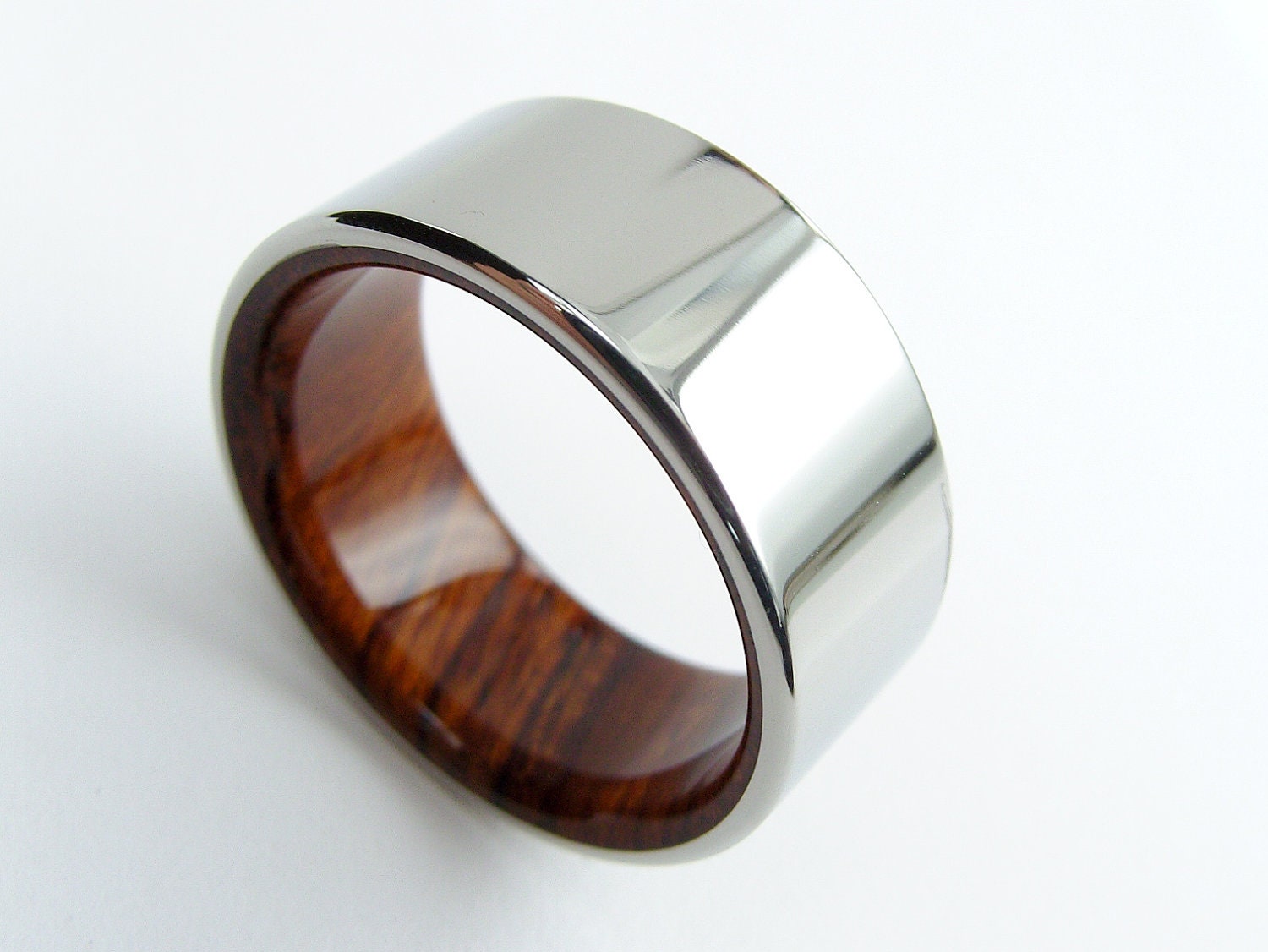 Wood and Titanium ring -- Rosewood interior with polished Titanium exterior