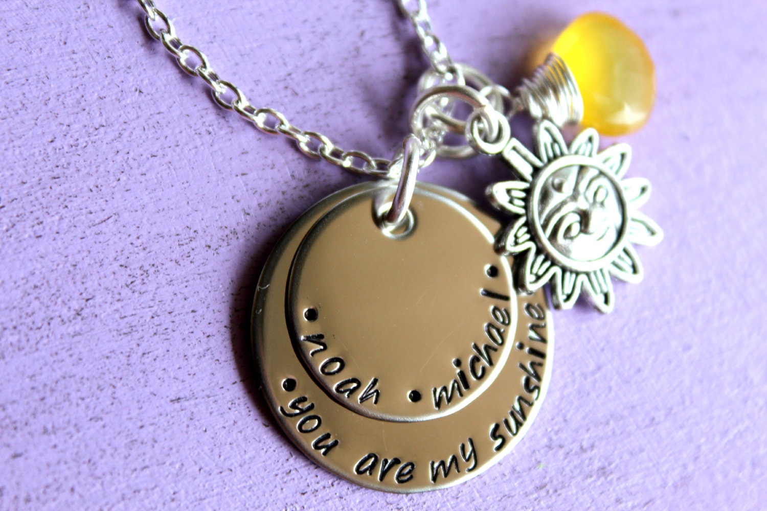 You are my sunshine-Hand stamped necklace
