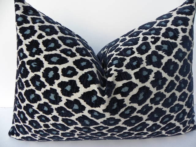Velvet Leopard Print 14X20-Both Sides-Pillow Cover Decorative Home Decor Fabric-Blue-Throw Pillow-Accent Pillow-Toss Pillow-Lumbar Pillow