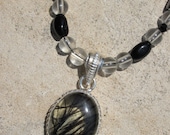Spider Web Necklace Queen of Shadows Synthetic Quartz Black and Clear